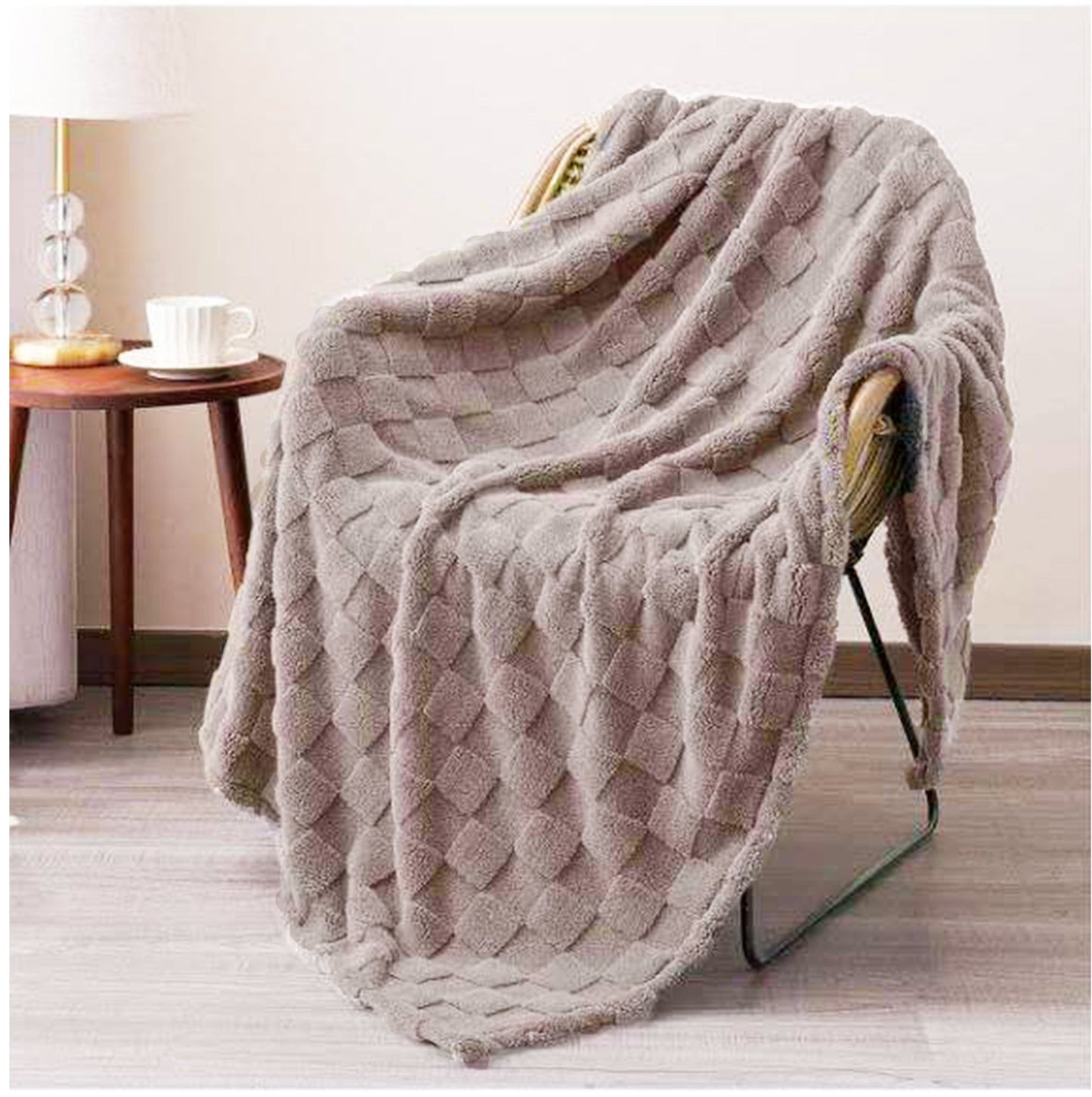 PLAID IN MORBIDA E CALDA FLANELLA CORAL CON LANA MARRONE 200X230