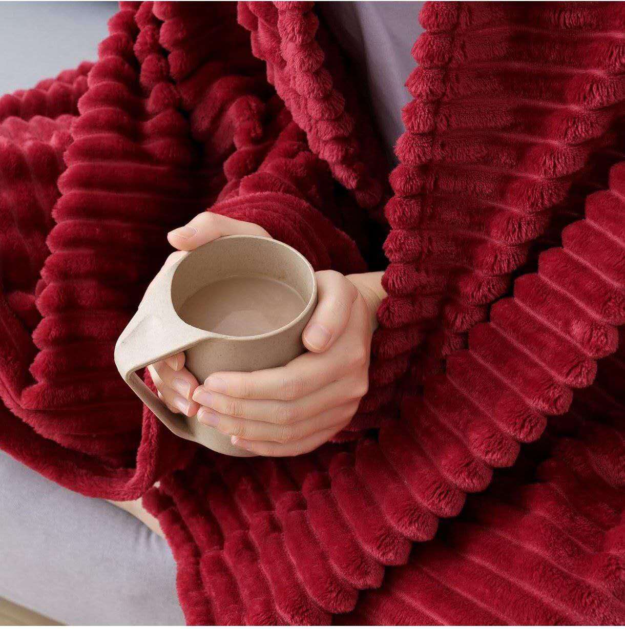 PLAID IN MORBIDA E CALDA FLANELLA CORAL BORDEAUX 160X200
