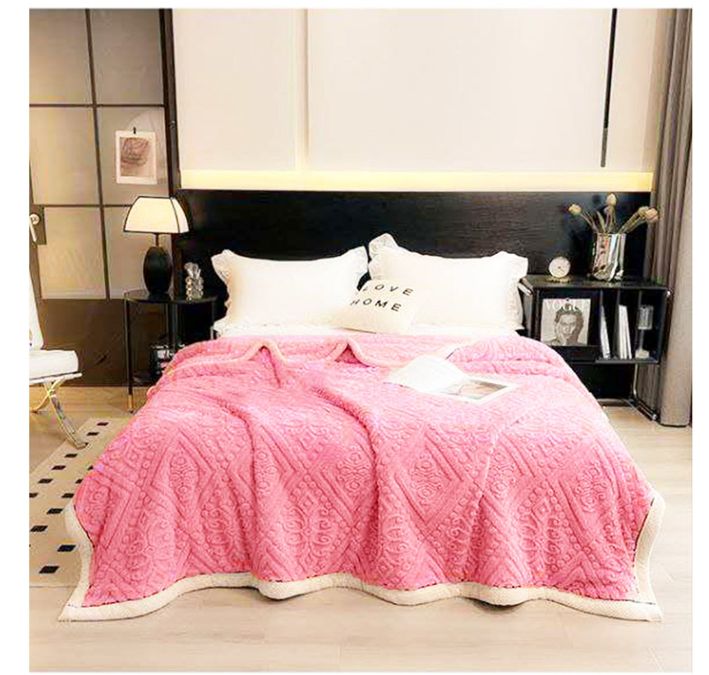 PLAID IN MORBIDA E CALDA FLANELLA CORAL CON LANA FUCSIA 200X230