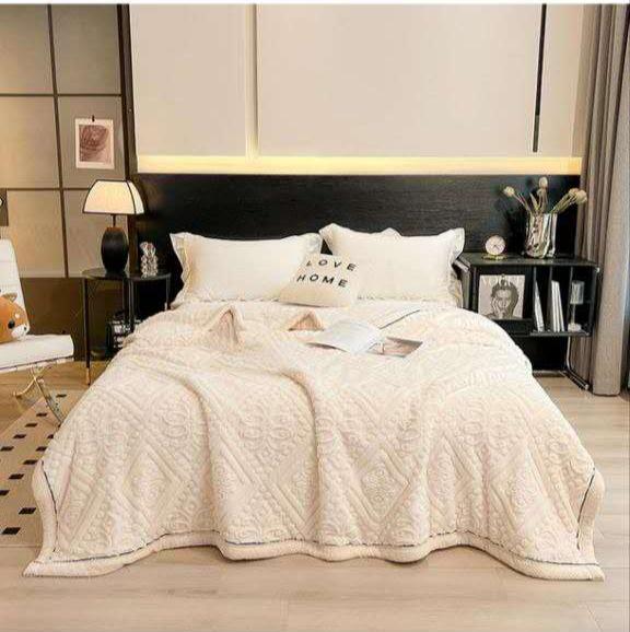 PLAID IN MORBIDA E CALDA FLANELLA CORAL CON LANA BEIGE 150X200
