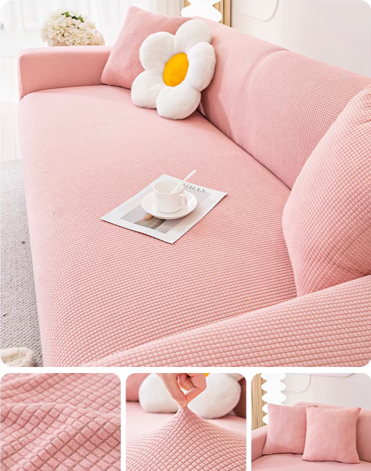 FODERA PER DIVANO ROSA, COPRIDIVANO ELASTICIZZATO JACQUARD
