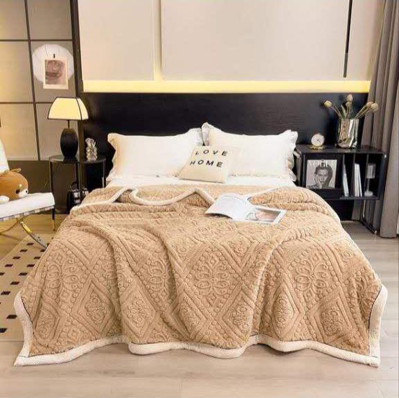 PLAID IN MORBIDA E CALDA FLANELLA CORAL CON LANA MARRONE 200X230CM