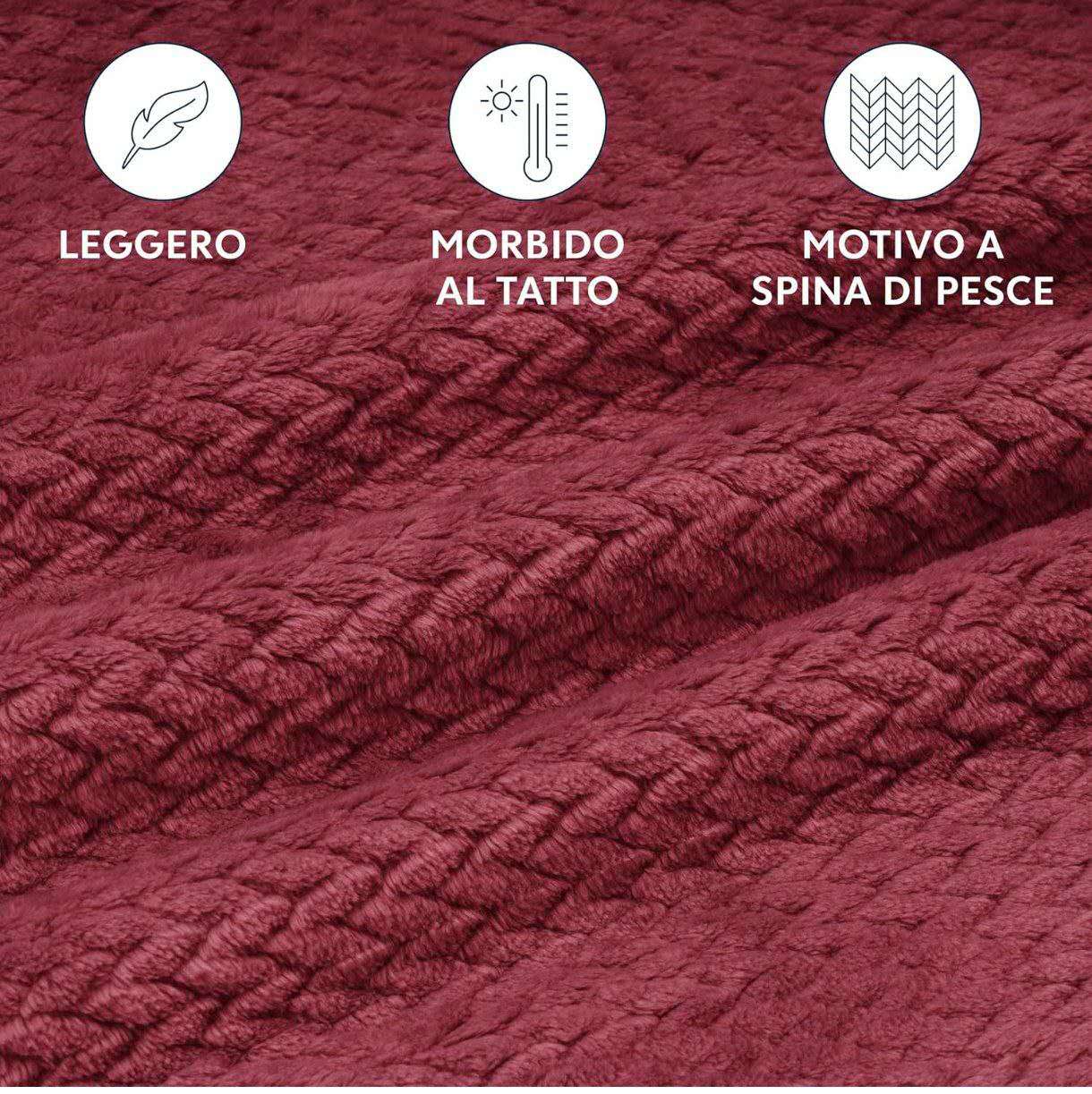 PLAID IN MORBIDA E CALDA FLANELLA CORAL BORDEAUX 160X200