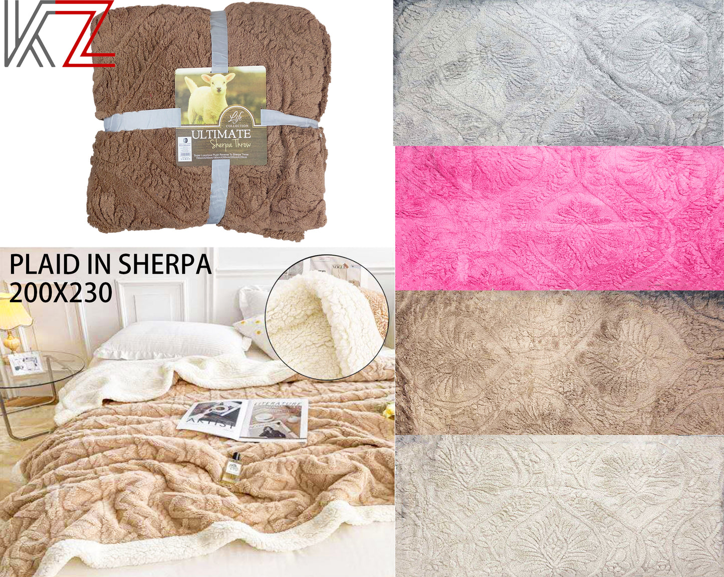 PLAID IN MORBIDA E CALDA FLANELLA CORAL CON LANA BEIGE 200X230