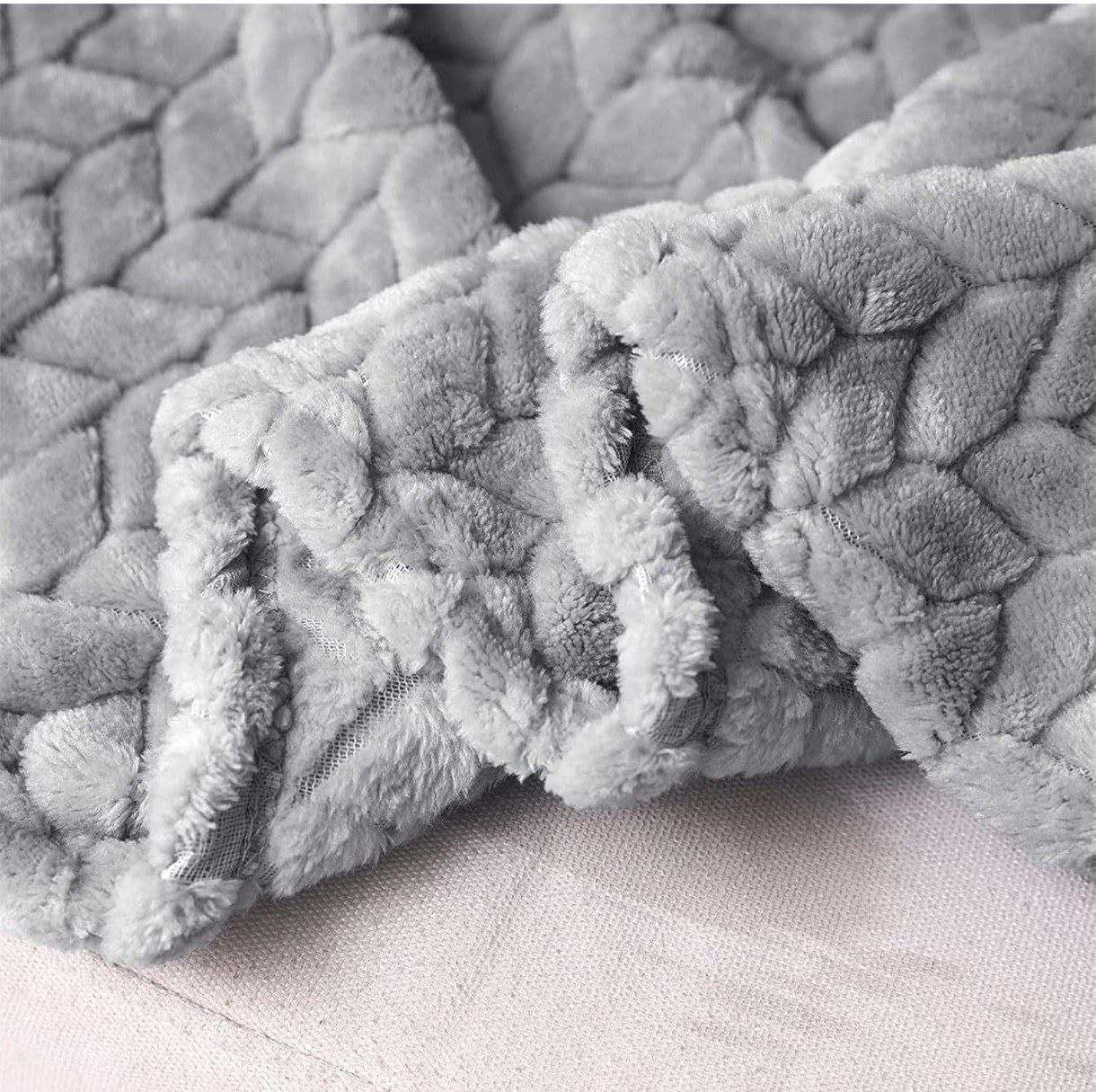 PLAID IN MORBIDA E CALDA FLANELLA CORAL GRIGIO CHIARO 160X200