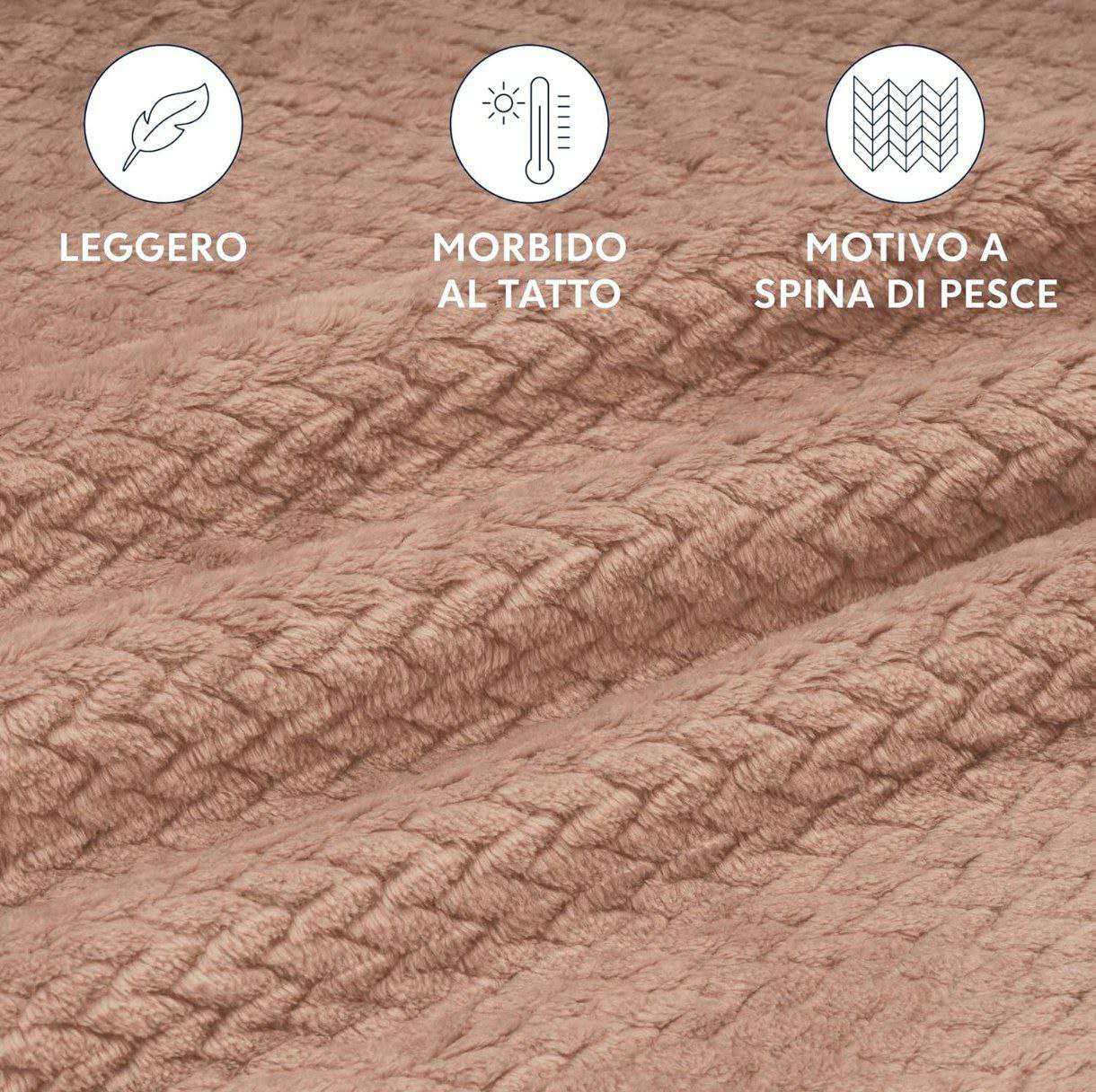 PLAID IN MORBIDA E CALDA FLANELLA CORAL BEIGE 200X220