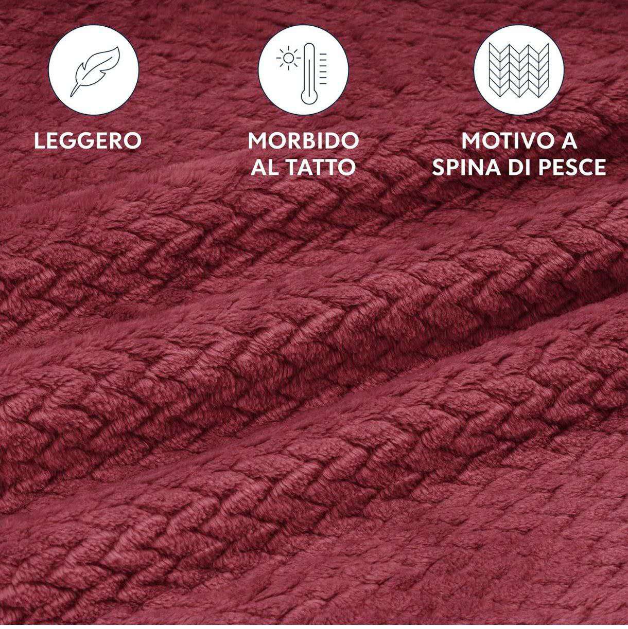 PLAID IN MORBIDA E CALDA FLANELLA CORAL BORDEAUX  160X200